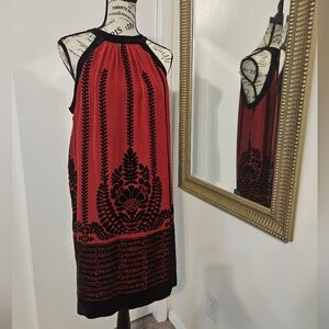 Studio M Red and Black Patterned Midi Dress